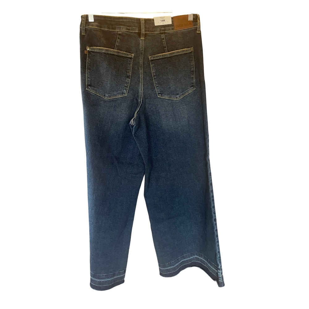 Judy Blue Retro Statement Patch Pocket Barrel Leg Palazzo Raw Hem 14W Hippie - Picture 3 of 11
